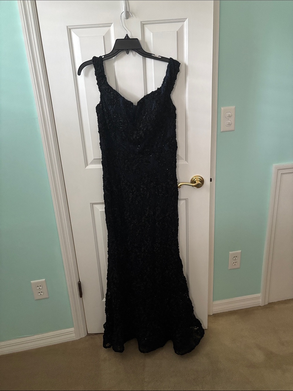 Aqua Black Lined Blue Maxi Dress with Sequined and Lace Detail